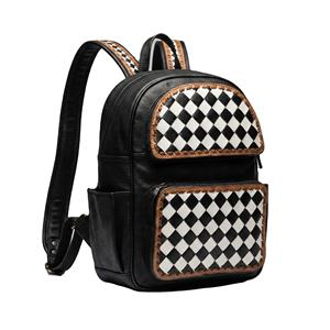 Mochila Unisex de Cuero Vacuno con Diseño a Cuadros, Estilo Bohemio Vintage, Hecha a Mano, con Protección RFID y Cierre, Ecológica para Viajes - Product Image 1