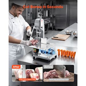 Sierra de cinta eléctrica comercial de 1100W, nueva, para carne y huesos, con mesa de trabajo de 12.4 x 18.1 pulgadas, grosor de corte de 0 a 4.3 pulgadas, 7 repuestos adicionales - Product Image 2