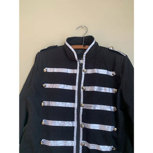 Dark <b>Jacket</b> Coat Black <b>Gothic</b> Rock Punk Moto Contrasting Trim Silver Buttons Wholesale 2026 - Product Image 4