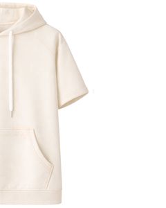 Haut à capuche blanc à manches courtes pour homme, pull décontracté, t-shirt léger d'été, streetwear, mélange de coton, avec poche kangourou - Product Image 3