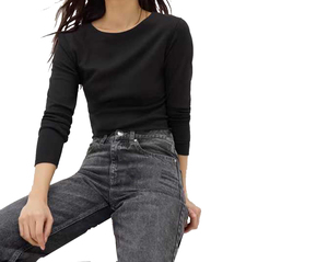T-shirt décontracté noir à manches longues et col uni pour femme, coupe régulière, respirant, idéal pour l'automne, style oversize - Product Image 4