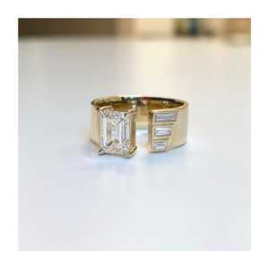 Multi Emerald Cut Lab Grown Diamonds 8mm Wide Cigar Band Custom 10K 14K 18K Solid Real Gold Open <b>Gap</b> Moissanite Statement Rings - Product Image 4