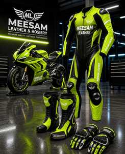 Combinaison de course moto en cuir à manches longues, respirante, avec protection airbag, design bleu-jaune pour homme, toutes saisons - Product Image 2