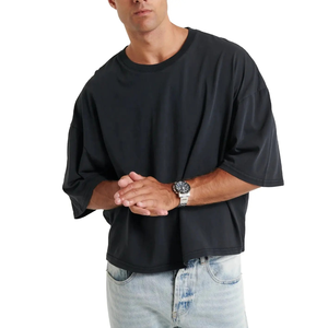 100% Cotton Men's Oversized Crop Boxy Fit <b>Tshirt</b> Print Luxury Quality Streetwear Custom Logo Drop Shoulder <b>Plain</b> Crop Design - Product Image 1