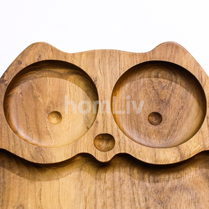 Assiette d'apprentissage pour enfants en bois de teck naturel en forme de hibou, plateau d'alimentation pour tout-petits, plat à dîner multi-compartiments pour usage domestique, durable - Product Image 5