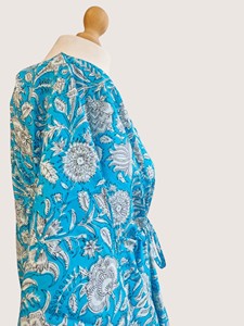 Bata Larga Estampada Floral para Mujer, Cuello en V, Manga Corta, Suave, Informal, para Verano, 100% Algodón, Cierre con Cordón - Product Image 4