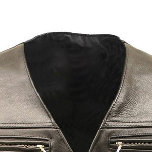SALVA LEATHER <b>Men's</b> <b>Black</b> Winter Moto Biker <b>Vest</b> V-neck Zipper Windproof Breathable Genuine Leather 300g Outerwear Regular Fit - Product Image 3