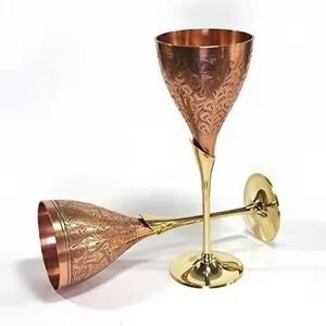 Copper <b>Wine</b> <b>Goblet</b> With Botanical Leaf Cutwork Long Stem Round Bowl Metal Drinking Glass For Bar Dining And Events - Product Image 2