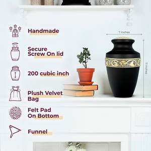 Urnes funéraires commémoratives haut de gamme pour cendres humaines, urne décorative pour enterrement, grande taille pour adultes (hommes et femmes), élégante, style grec, noir et or, pour souvenir. - Product Image 2