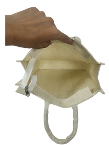 <b>White</b> Jute Shopping <b>Tote</b> <b>Bag</b> with Rope Handles and Zipper Closure Reusable Eco-Friendly Grocery <b>Bag</b> - Product Image 3