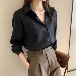 เสื้อเชิ้ตแขนยาวผู้หญิง คอปกพับได้ สีพื้น สไตล์ลำลอง ติดกระดุม สำหรับฤดูใบไม้ผลิและฤดูใบไม้ร่วง เหมาะสำหรับใส่ทำงานหรือใส่ลำลอง - Product Image 3