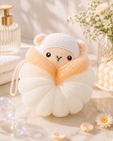 Éponge de bain en maille en forme de fleur, mignonne et simple, de haute qualité, exfoliante et douce pour les enfants