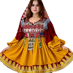 Vestido Afgano Kuchi Tribal Vintage de Alta Calidad, Estilo Femenino, Largo, para Fiesta, Bordado, con Parches de Encaje, Natural - Product Image 4