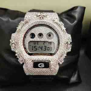 Trendy Exclusive Fashion Diamond <b>Watch</b> with Stainless Steel <b>Case</b> Half Iced Black Rubber Band <b>Watch</b> - Product Image 2