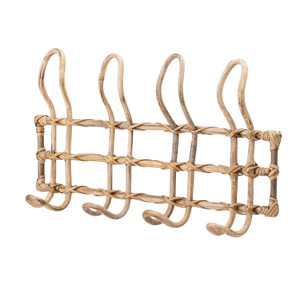 Porte-manteau mural en rotin tressé fait main de style nordique, écologique, avec crochets pour vêtements et manteaux, idéal pour chambre d'enfant et chambre à coucher - Product Image 1