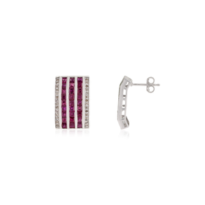 Solid 925 Sterling <b>Silver</b> Natural Ruby & Diamond July Birthstone Wide Statement <b>Stud</b> <b>Earrings</b> For Women's - Product Image 3