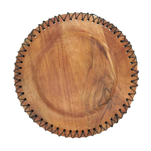 Assiette de service ronde en bois, design bohème fait main, couleur unie, finition naturelle, vaisselle décorative, décoration en bois - Product Image 1
