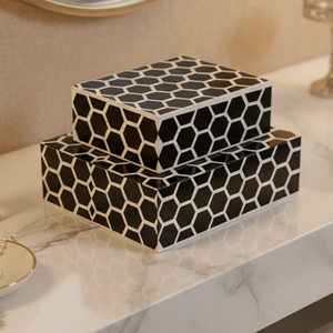 Caja de Joyería de Lujo con Incrustaciones de Hueso Negro Hecha a Mano, Diseño Hexagonal Geométrico, Organizador de Joyas, Decoración para el Hogar, Estuche de Regalo - Product Image 4