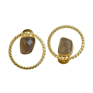 Pendientes de latón chapados en oro con piedra natural y engaste geométrico, joyería vintage de moda para mujer - Regalo - Product Image 6