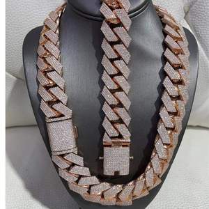 Collar de Cadena Cubana Hiphop de Plata de Ley 925 con Moissanita de Corte Brillante, Chapado en Oro Rosa, Gargantilla de Eslabones Iced para Hombre y Mujer, Boda - Product Image 6