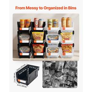 Paquete de 12 contenedores de almacenamiento de plástico de 14,8x8,5x7,1 pulgadas, contenedores transparentes negros apilables para organizar piezas pequeñas en la oficina - Product Image 2