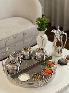 Bandeja de Servir de Acero Inoxidable Pulido de Lujo Moderno Bold Blossom con Cuencos Cubiertos, No Tóxico, Apto para Lavavajillas, Ecológico, Venta al por Mayor - Product Image 1