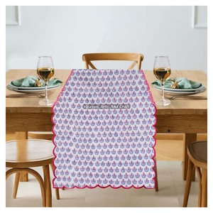 Floral Block Print Bohemian Cotton Embroidery Edge <b>Table</b> <b>Runner</b> <b>Dining</b> Home Hotel Decor Wedding Events Eco-Friendly - Product Image 1