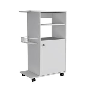 Carrello da Cucina Bianco a Porta Singola con Quattro Ruote, Design a Clip e Funzione Isola - Product Image 2