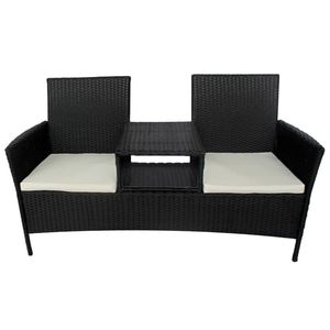 Divano da 2 posti in Poly Rattan nero con tavolo da tè per uso giardino - Product Image 2