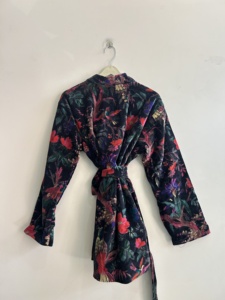 Veste blouson en velours à imprimé floral, manches longues, manteau d'automne pour femme avec ceinture, design plissé - Product Image 4
