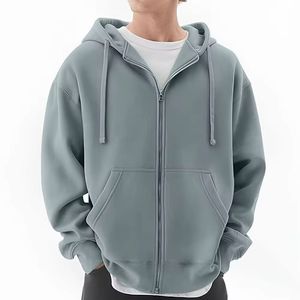 Sweat-shirt à capuche oversize pour homme, couleur unie, en molleton bouclette, style streetwear décontracté, coupe classique, tricoté, avec fermeture éclair, pour l'automne - Product Image 3