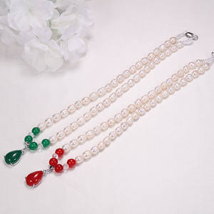 Collier de perles d'eau douce authentiques du lac Yamashita, style de mode européen et américain, cadeau généreux pour maman, personnes âgées, chaîne incluse - Product Image 1