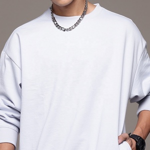 <b>Mens</b> Blank <b>Sweatshirt</b> <b>White</b> French Terry Side Pockets Drop Shoulder Crewneck Pullover Manufacturer - Product Image 3