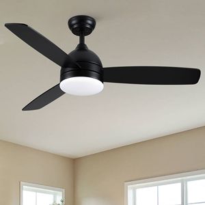 Ventilatore da soffitto LED moderno Yamiyu da 48 pollici, nero opaco, con asta integrata intelligente, compatibile con Alexa e Google Assistant - Product Image 1