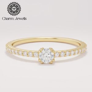 แหวนหมั้นเพชรโมอิสซาไนต์ชุบทอง 18K จาก Charm_Jewells ดีไซน์คลาสสิคสำหรับผู้หญิง ลายพืชแบบฝังเพชรทรงคุชชั่น - Product Image 6