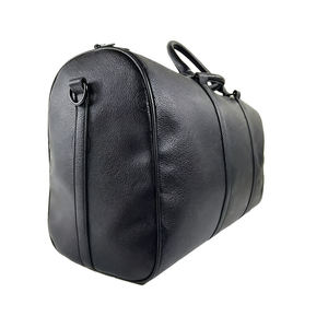 Minimalist Black Pebbled Leather Travel Duffel <b>Bag</b> <b>Rolled</b> Handles Adjustable Shoulder Strap Weekender Holdall - Product Image 2
