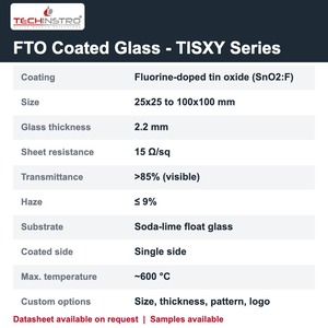 Verre FTO 2,2 mm 15 Ohm/sq en 5 tailles de 25x25 à 100x100 mm, substrats en verre conducteur à haute transmission pour DSSC Perovskite - Product Image 2