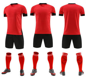 Tenue de football 100% polyester, maillot de foot respirant à séchage rapide en tissu mesh, manches courtes, uni ou imprimé - Product Image 3