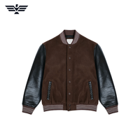 Veste de baseball pour homme en cuir véritable bleu marine et blanc, coupe-vent avec boutons-pression, style streetwear sportif