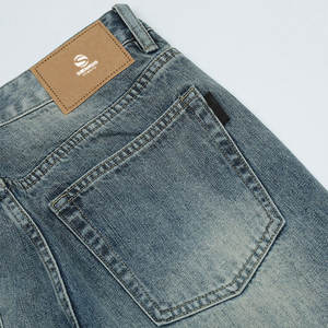 Jeans droits amples à taille haute pour hommes, personnalisables, faible MOQ, en coton 100% délavé à la pierre, respirant, séchage rapide, style urbain - Product Image 2