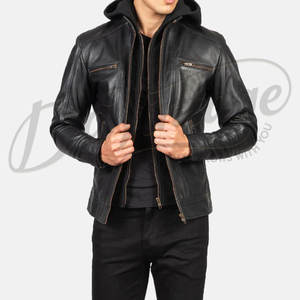 เสื้อแจ็คเก็ตหนังสีดำสำหรับผู้ชาย หนังแกะแท้ ทรงเข้ารูป สำหรับฤดูใบไม้ร่วงและฤดูหนาว สไตล์ลำลองแบบนักแข่ง  สำหรับใส่ขี่มอเตอร์ไซค์ - Product Image 3