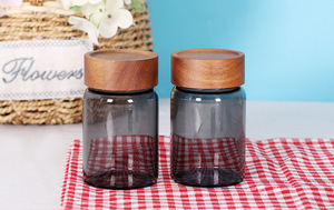 Recipiente de Vidrio Gris de 500ml/800ml con Tapa de Acacia, Frasco de Almacenamiento Anti-UV para Granos de Café, Té, Harina, Nueces, Dulces, Sales y Especias - Product Image 3