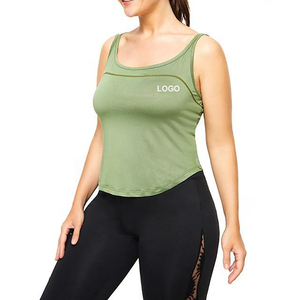 Women's Olive Green Knitted Tank <b>Top</b> Scoop <b>Neck</b> Ruched Front Sporty Style Breathable Sleeveless Crop <b>Top</b> - Product Image 4