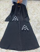 Robe Abaya de Luxe Modeste Noire à Motifs Floraux de Dubaï pour Femme Musulmane, en Polyester Respirant, Col en V, Manches Longues, Longueur au Sol, pour Adultes, Été Automne