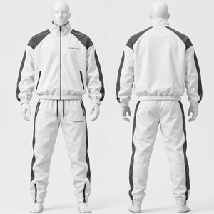 Conjunto Deportivo para Hombre en Blanco y Gris, Chaqueta Deportiva con Cierre Completo, Pantalones Jogger, Ropa Deportiva para Entrenamiento, Gimnasio, Running, con Logotipo Personalizado - Product Image 2