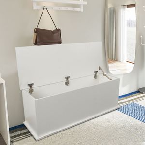 Baule contenitore in legno bianco con coperchio sollevabile, panca organizer per ingresso, mobile per organizzazione tavolino da caffè - Product Image 6