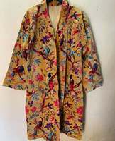 Nouvelle arrivée, robe kimono élégante de haute qualité en velours de coton brodé, col en V, longueur intégrale, motif floral, pour femmes, demoiselle d'honneur