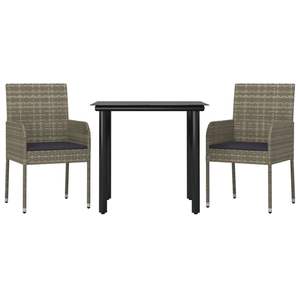 3 pezzi nero e grigio Poly Rattan Patio Set da pranzo con cuscini da giardino - Product Image 3
