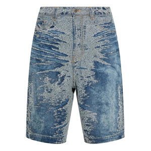 Shorts en jean slim déchirés pour homme, haute qualité, performance supérieure, effet froissé léger, pour l'été, style streetwear, ceinture incluse, fabriqué au Pakistan - Product Image 1