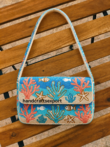 Bolso de Hombro Hecho a Mano, Ligero y Ecológico, con Cuentas de Coral Marino, para Venta al por Mayor, Bordado con Vida Marina Colorida - Product Image 1